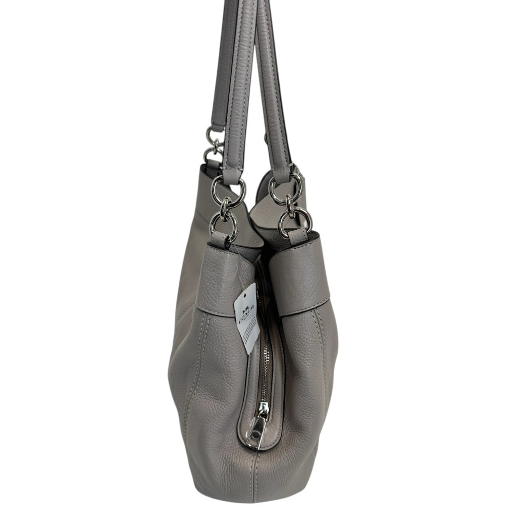 COACH Lexy Grey Birch Pebble Leather Shoulder Bag Large Silver Hardware NWT $398 - Picture 3 of 9